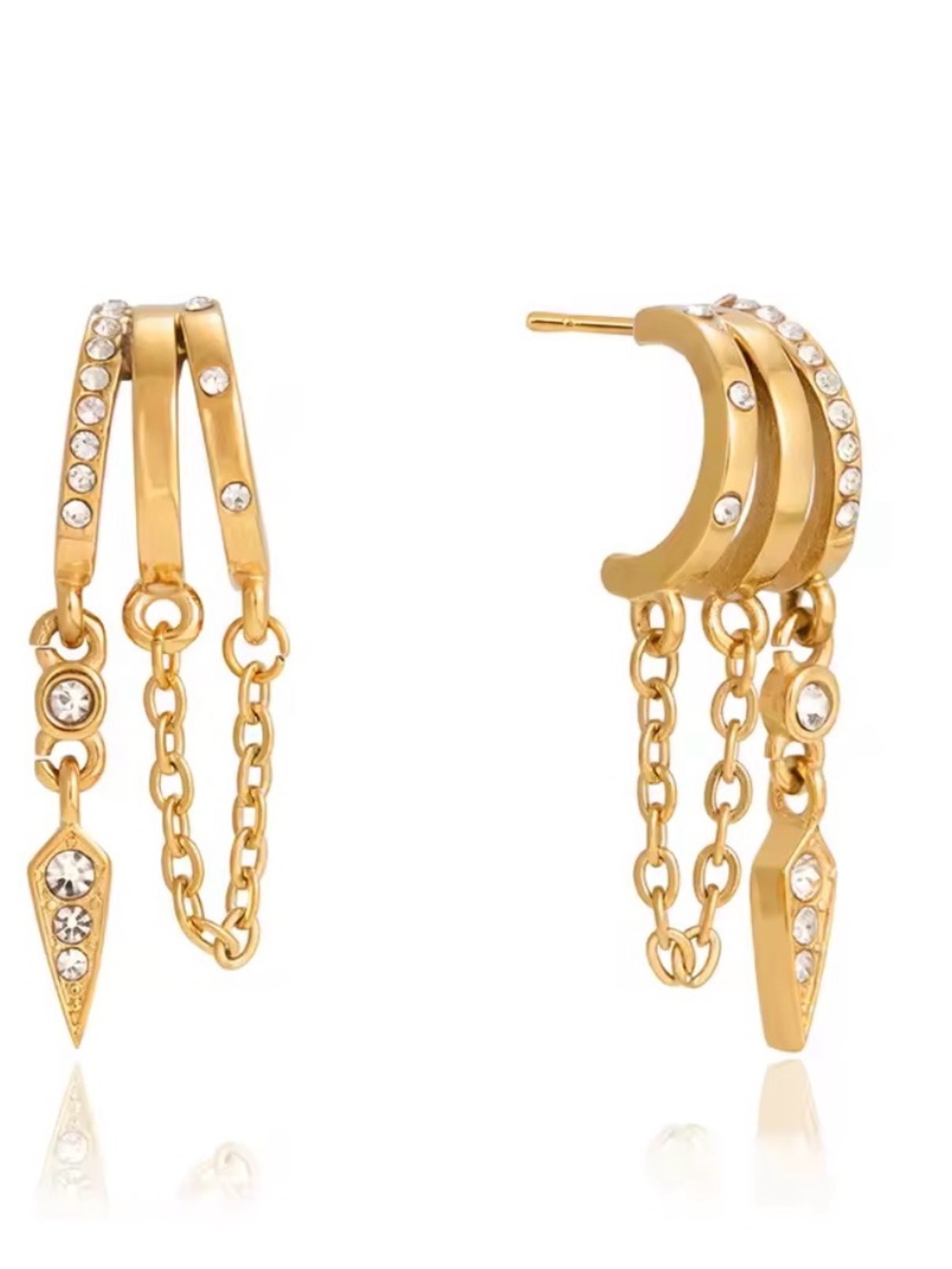 Gold Crystal Dangle Hoop Earrings - Women